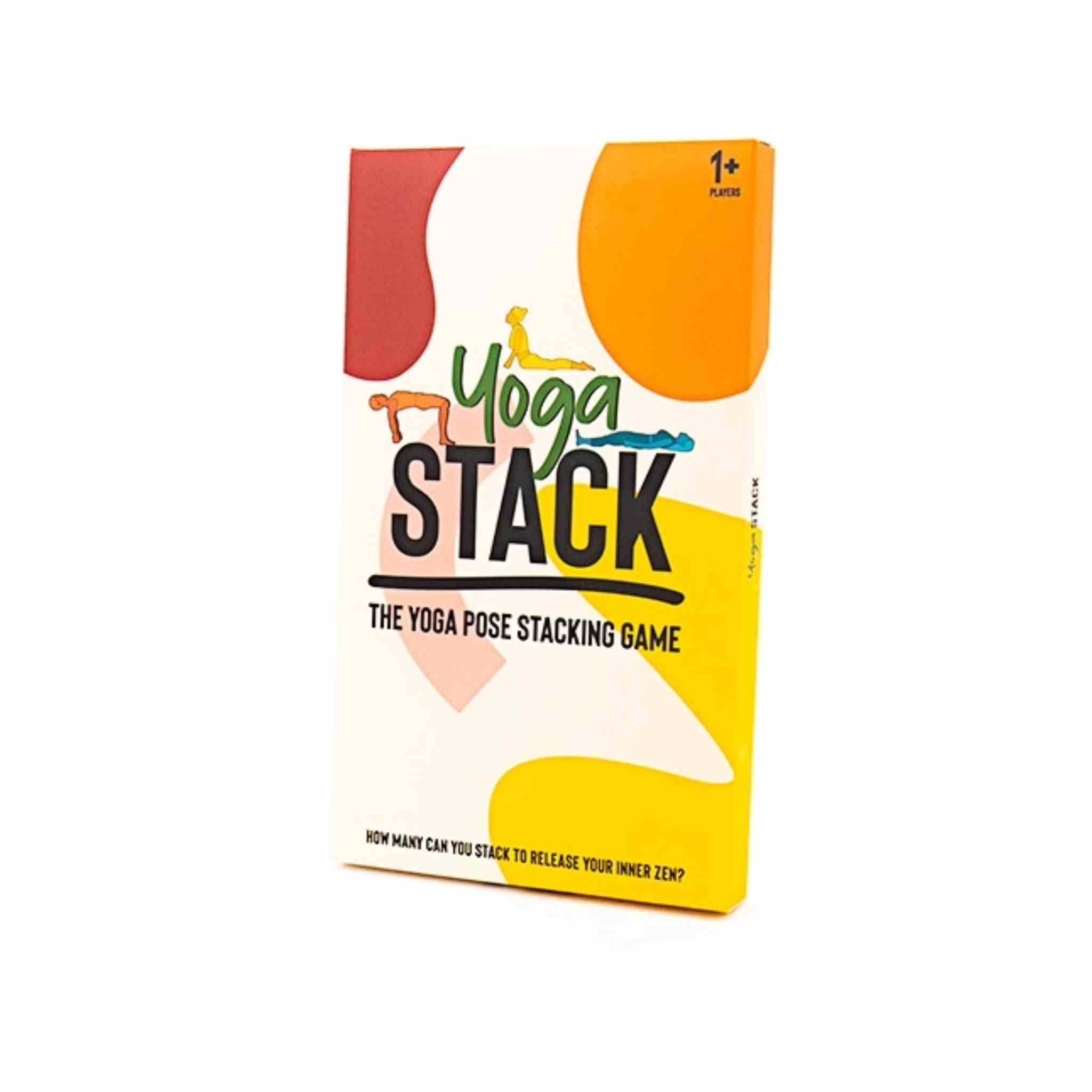 Yoga Stack game box with coulorful design on a white background