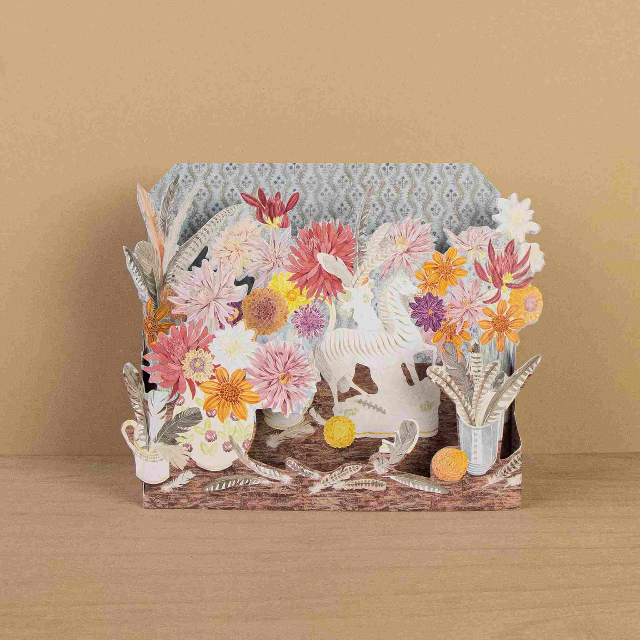 Zebra, Dahlias and Feathers | Die-Cut Card