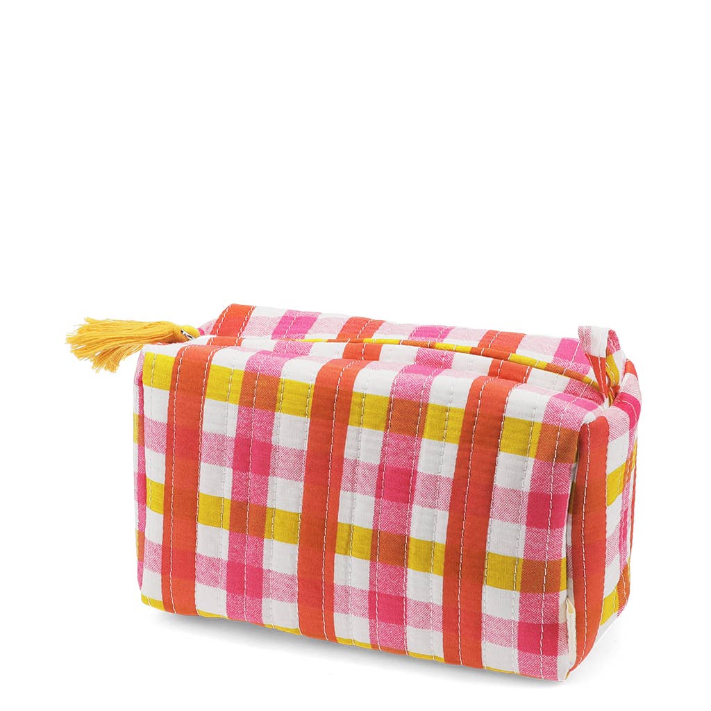 Quilted Makeup Bag | Pink Gingham