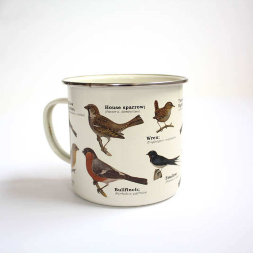 garden birds enamel mug