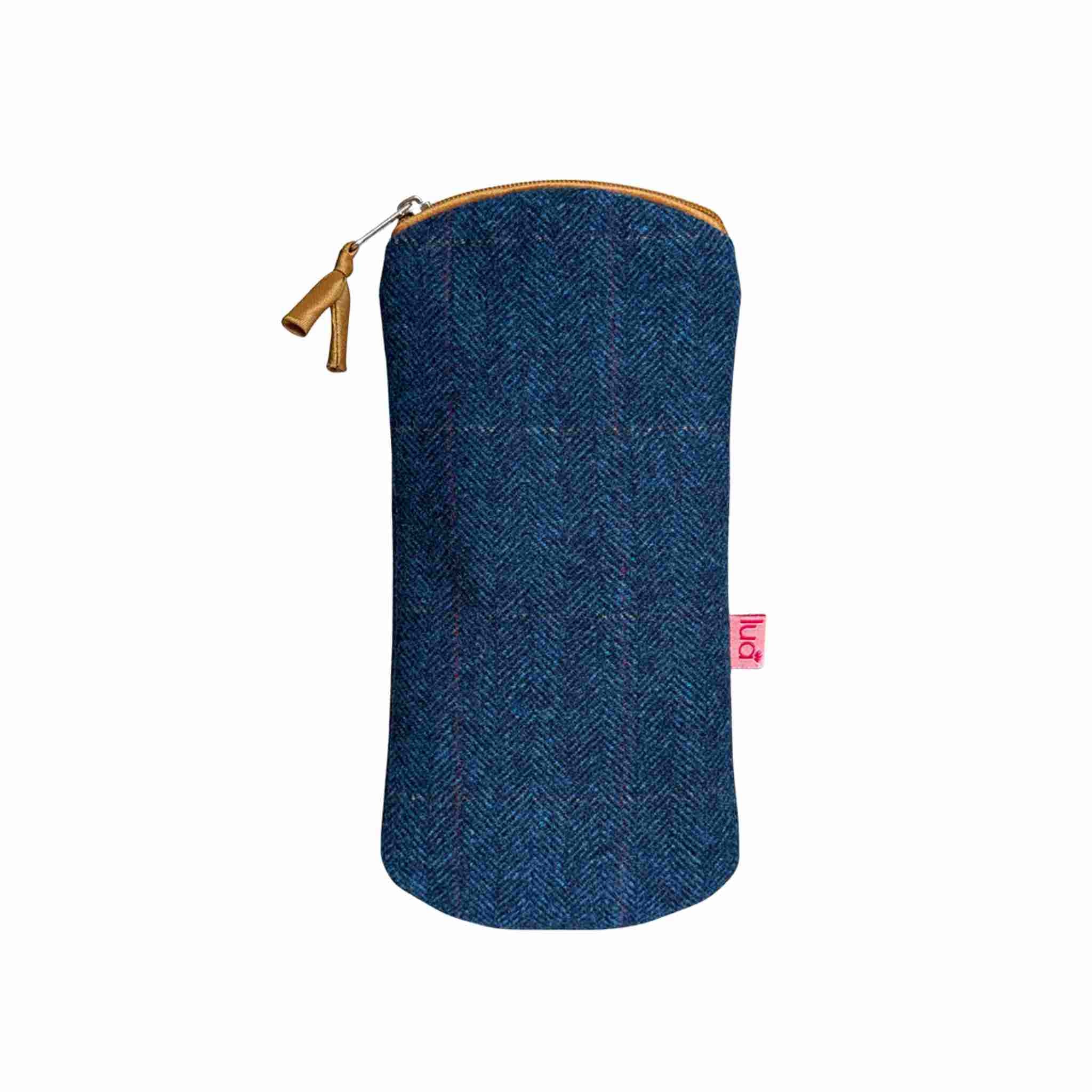 herringbone fabric glasses case - blue