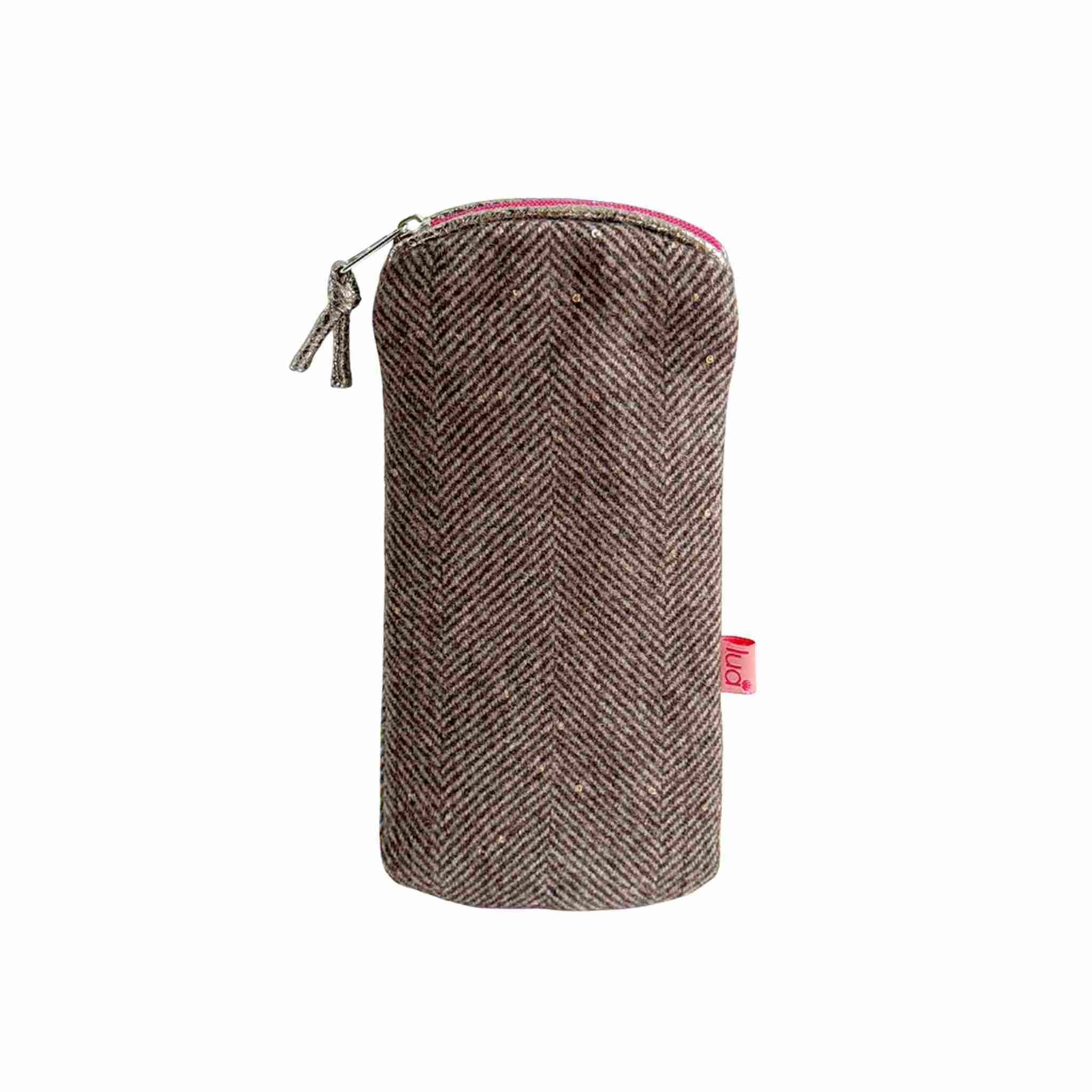 herringbone fabric glasses case - brown sparkle