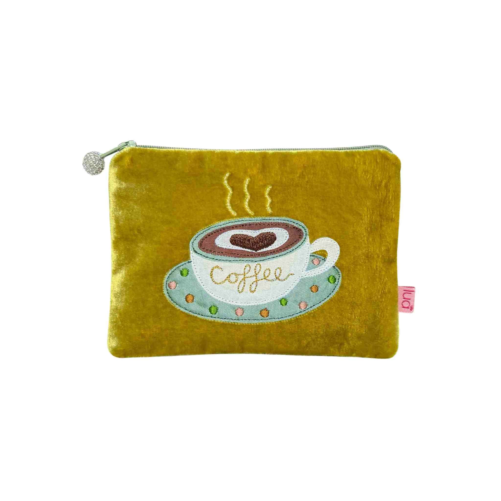 mustard velvet coffee purse