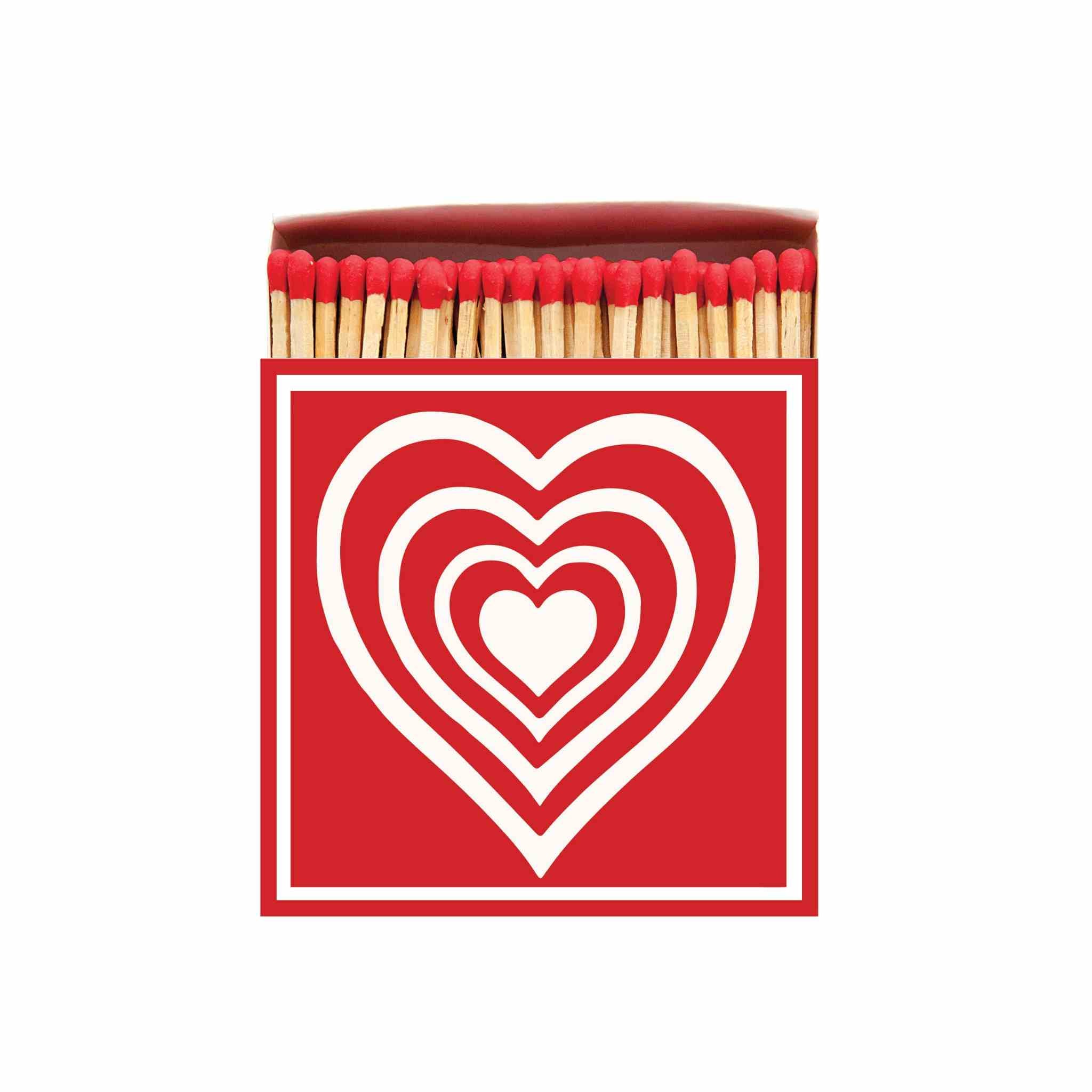 concentric hearts red matches box