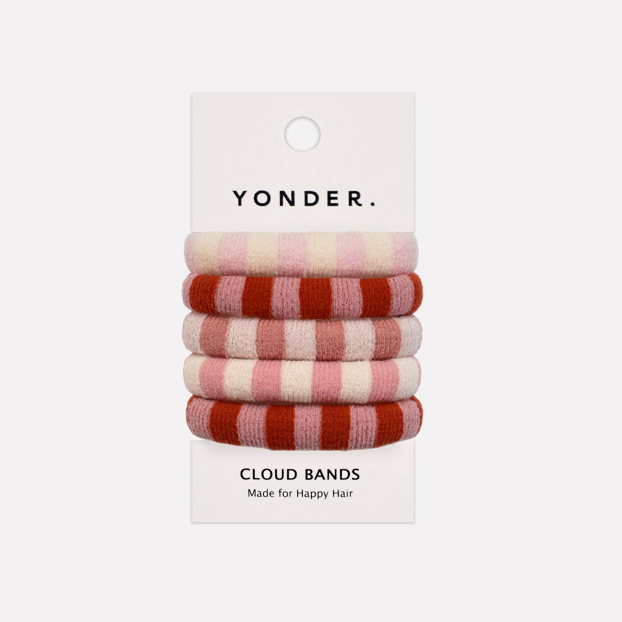 Set of striped hair bands on a Yonder branded card with a white background