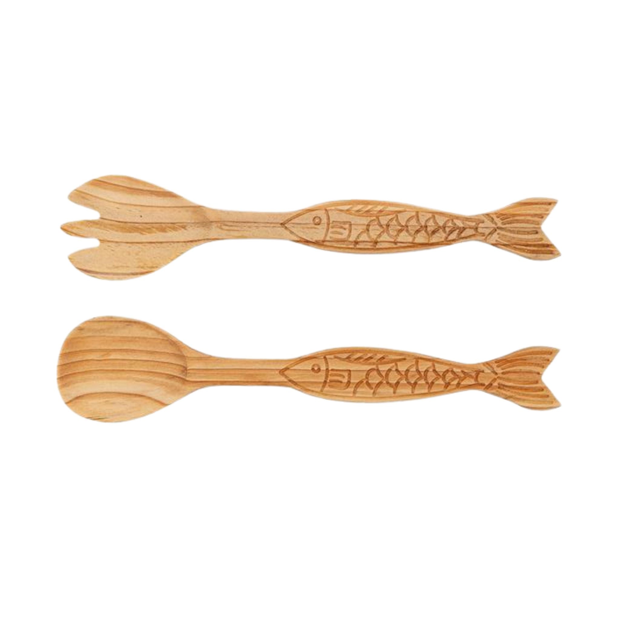 Wooden Salad Servers w fish handle