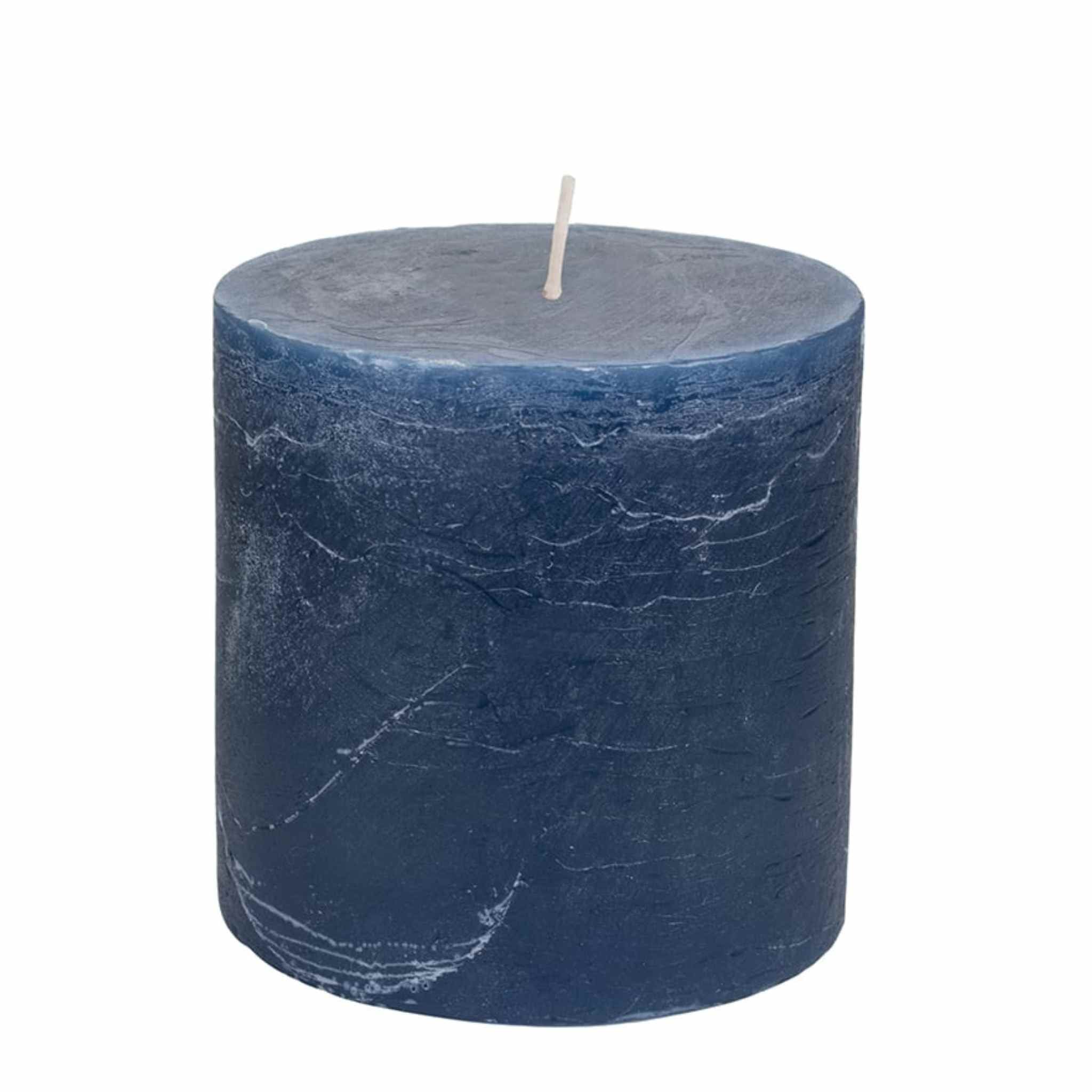 Inky Blue Rustic Pillar Candle