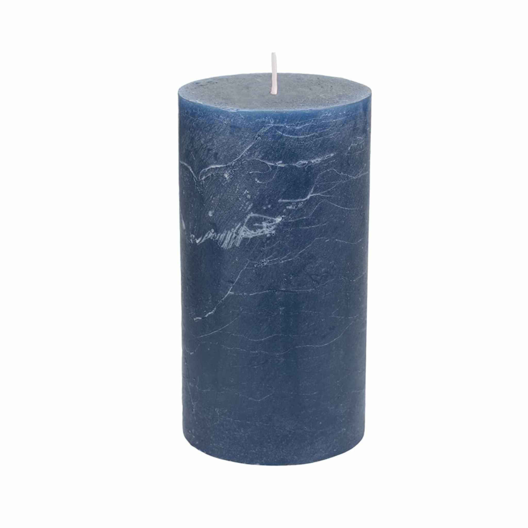 Inky Blue Rustic Pillar Candle