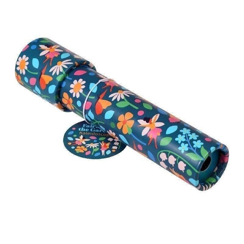 Colorful kaleidoscope with floral and fairy design on a white background