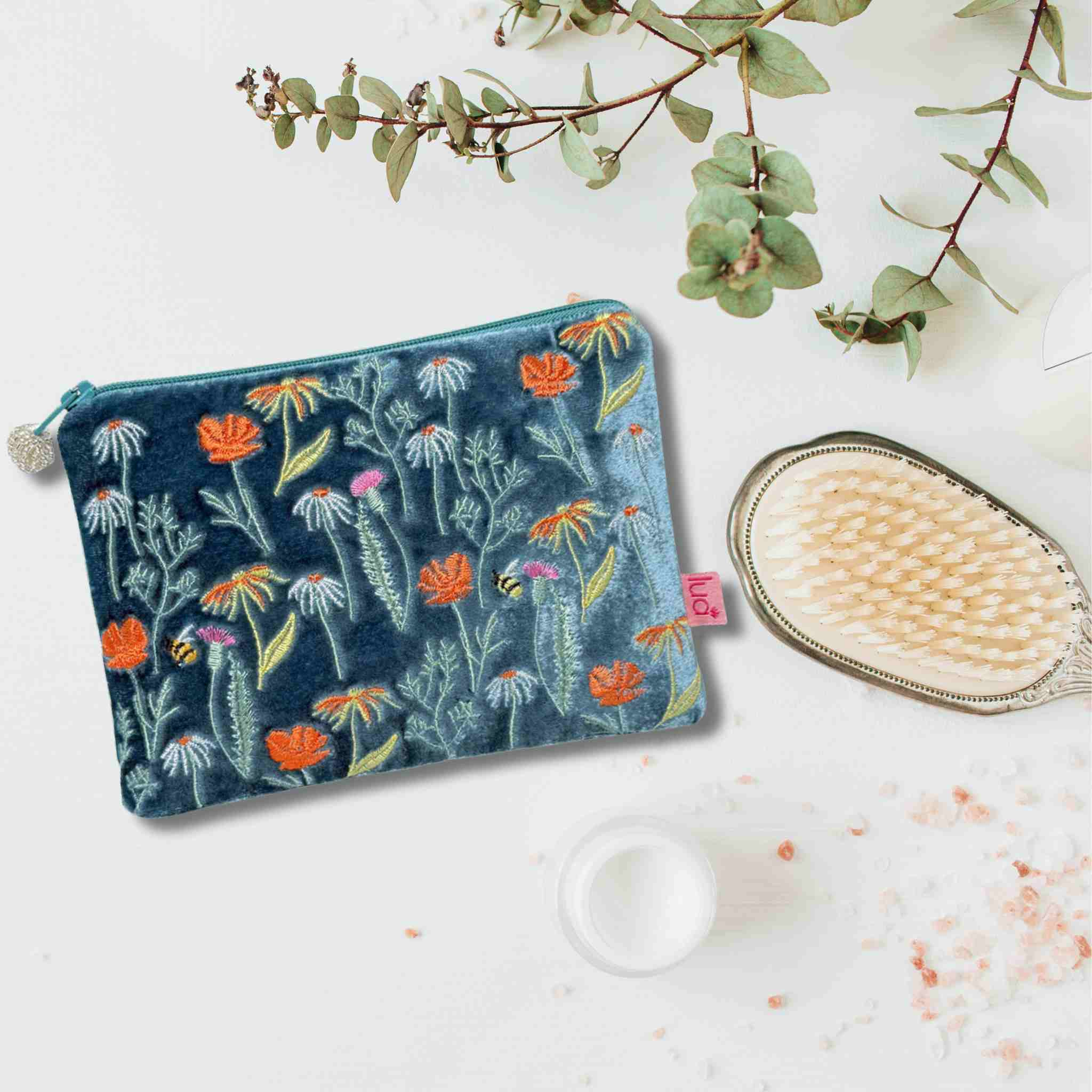 Blue Velvet Meadow and bee Purse