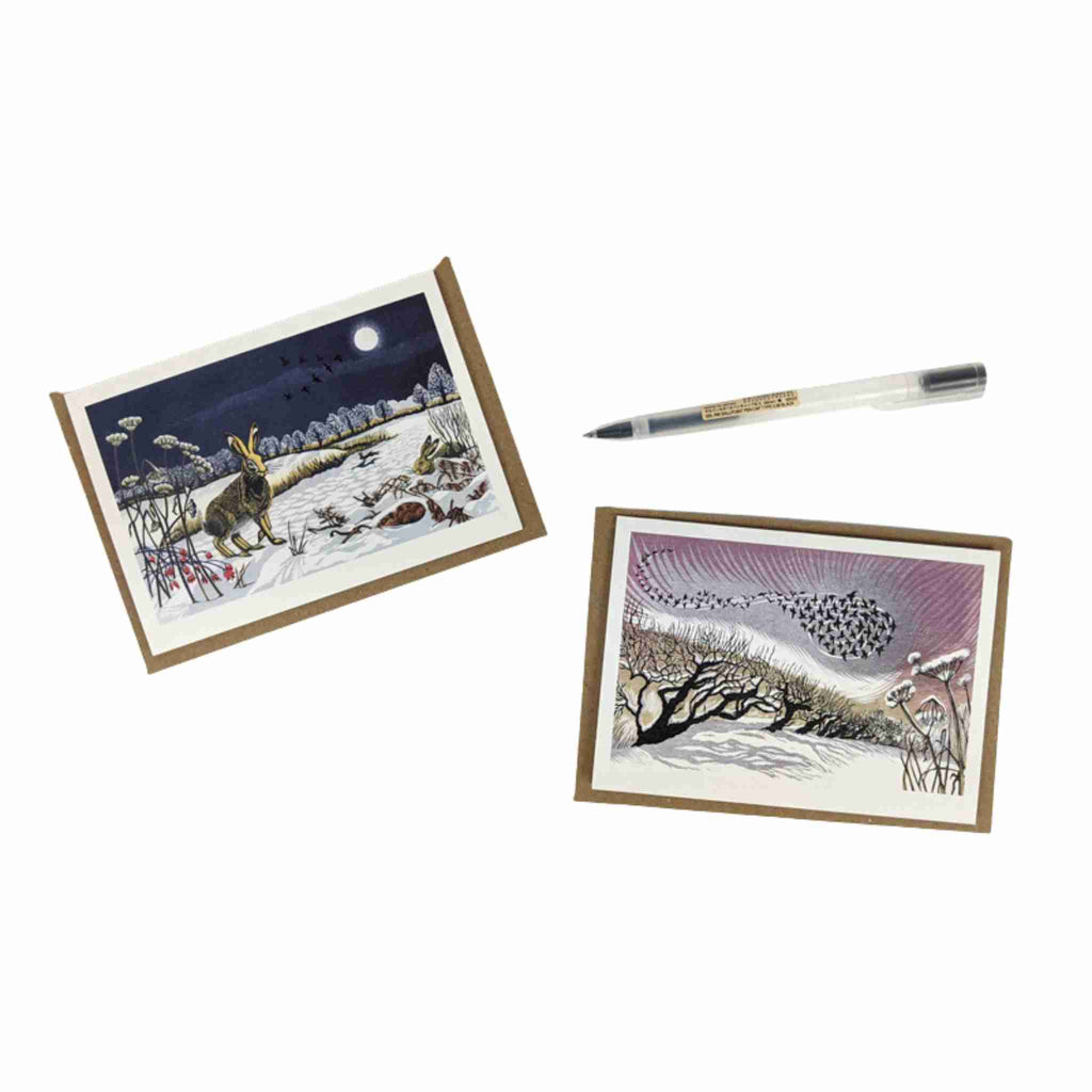 Notecards | Winter Hares & Midwinter Starlings