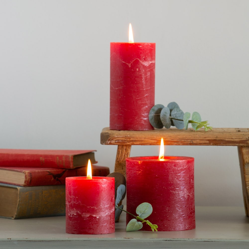 Lipstick Red Rustic Pillar Candle