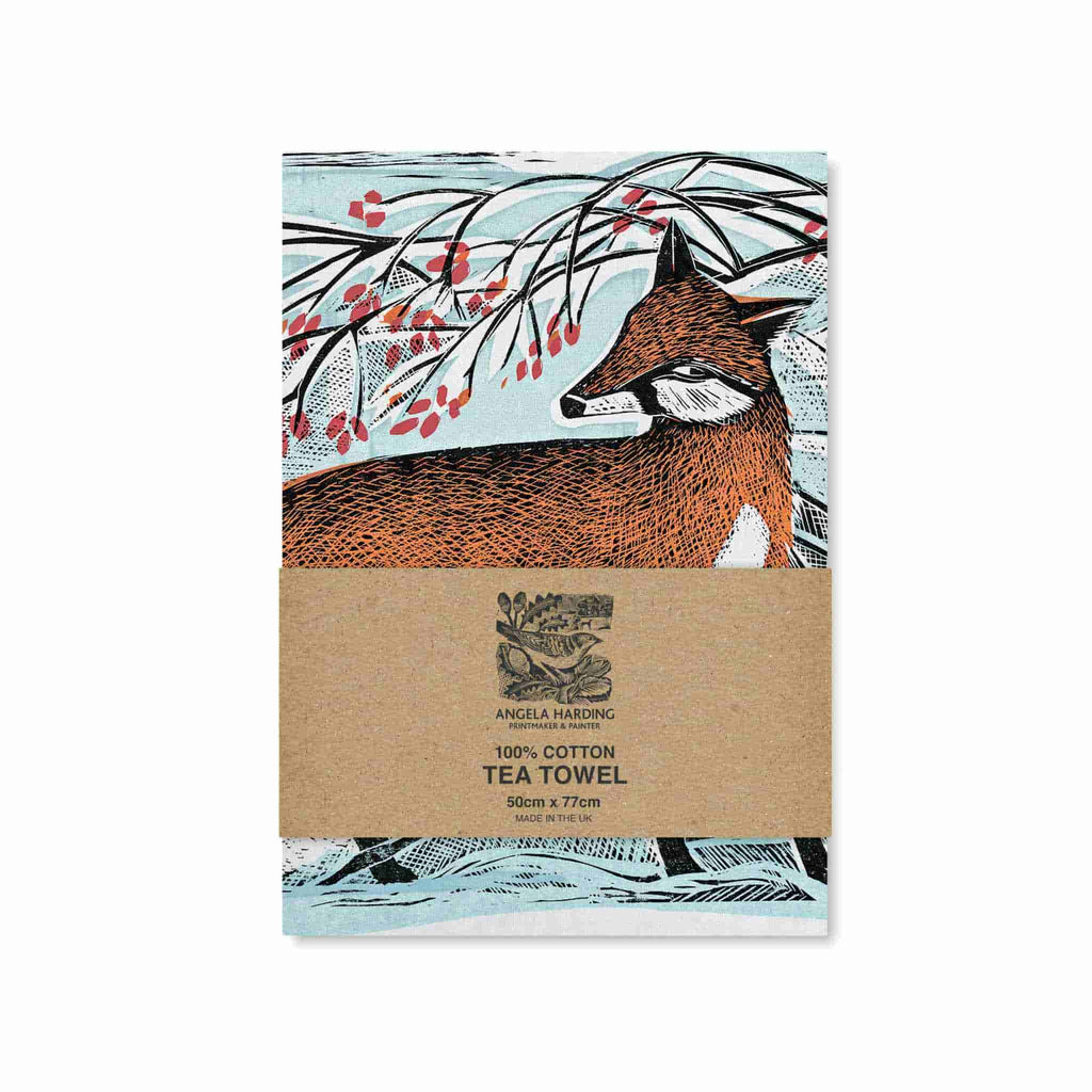 angel harding fox tea towel 