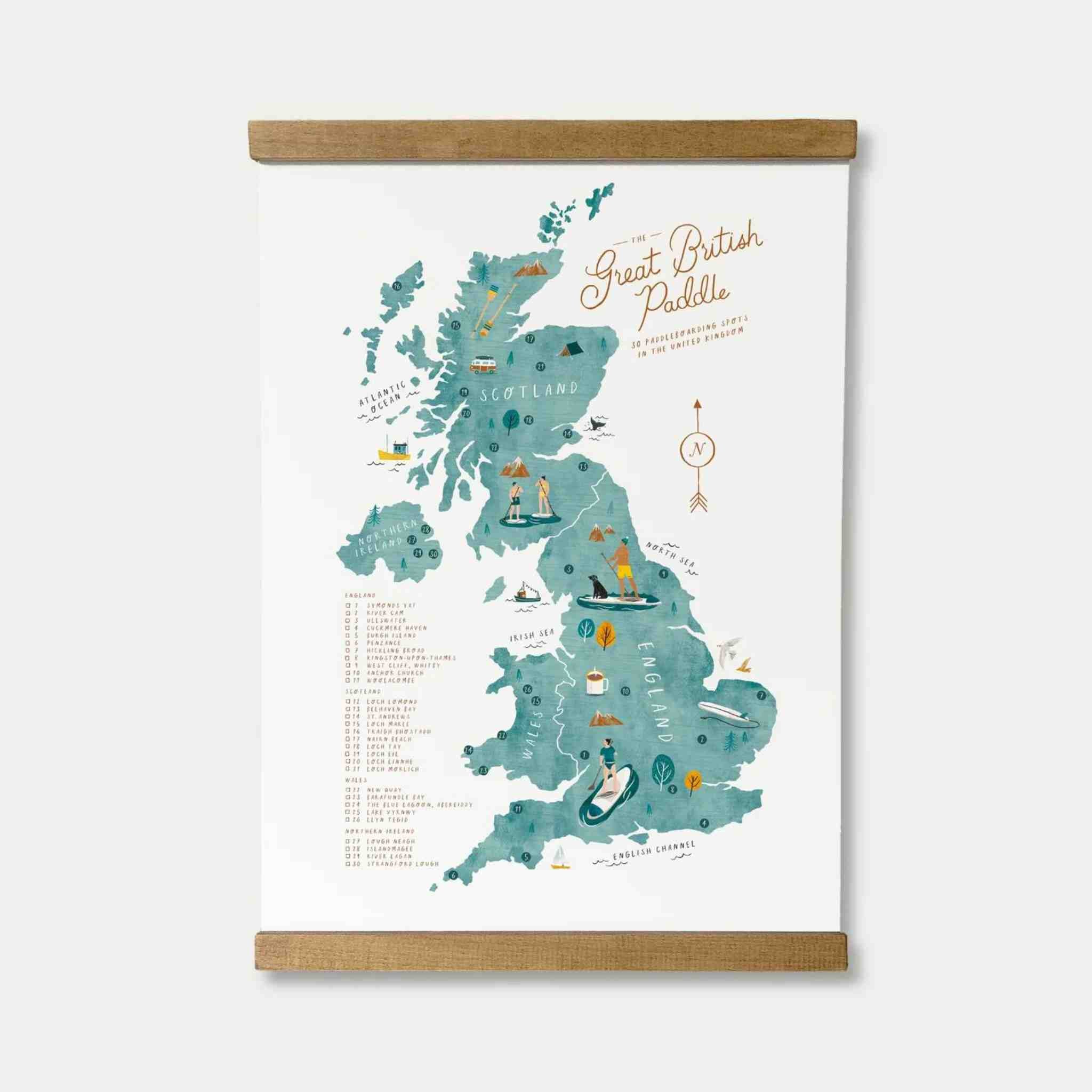 great british paddle map print