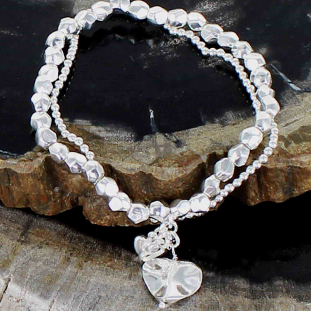 Double Strand Bracelet with Heart Charms