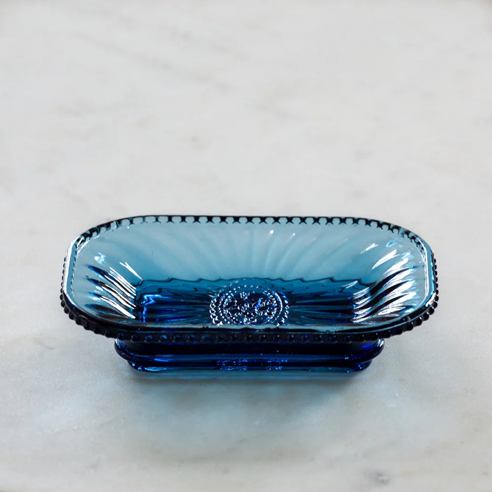 blue glass soap dish gift