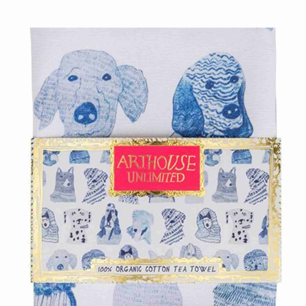 arthouse unlimited blue dogs tea towel