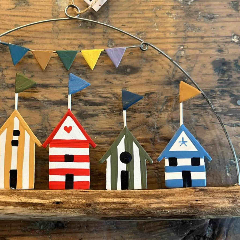 Beach Huts on Driftwood | Hanging Decoration