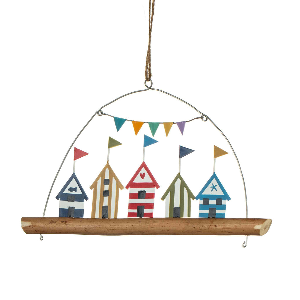 Beach Huts on Driftwood | Hanging Decoration