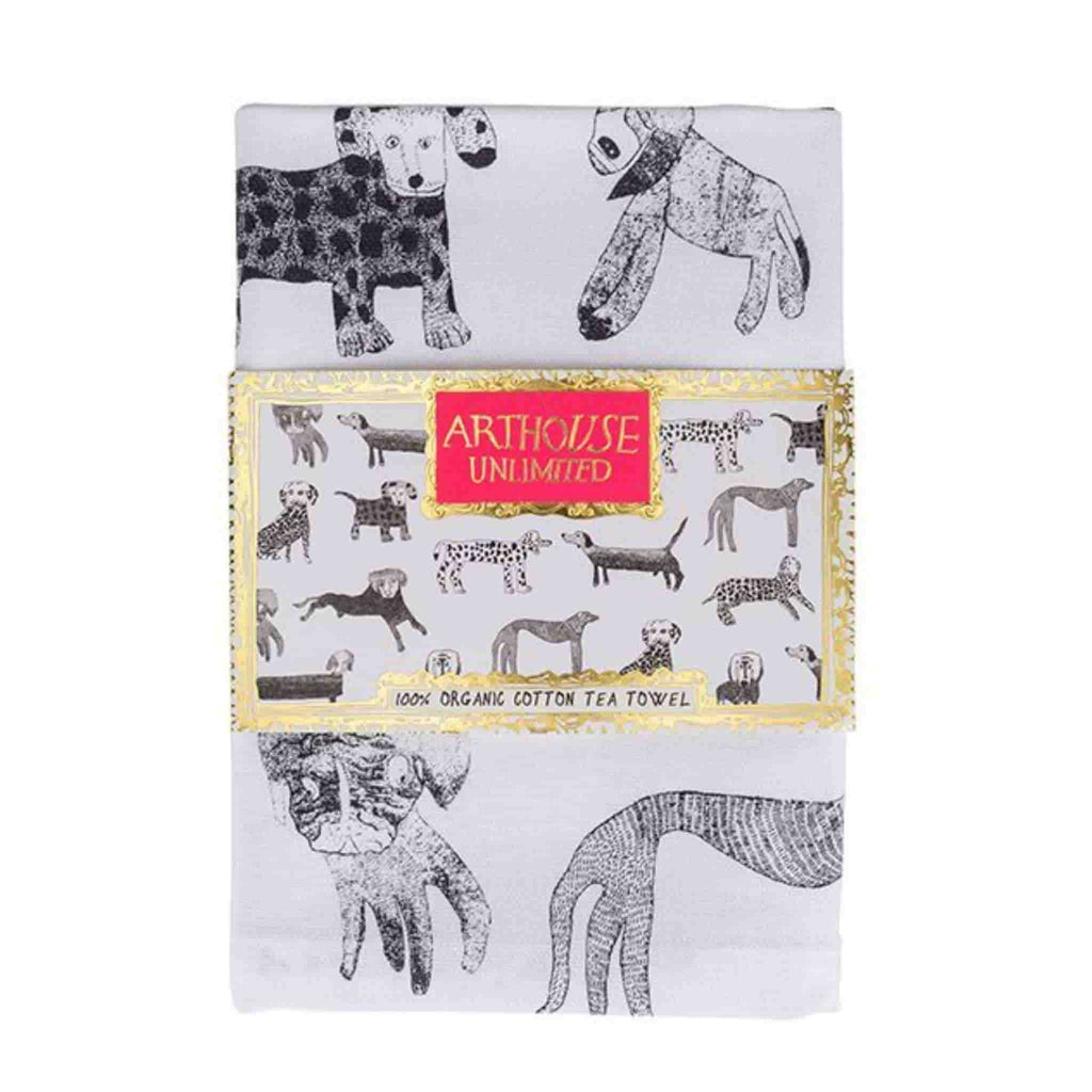 Arthouse Unlimited black and white tea towel with dogs