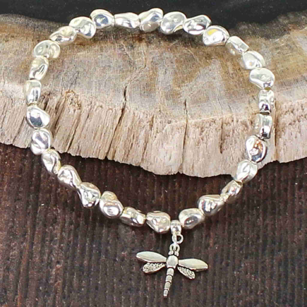 Elasticated Nugget Bracelet with Dragonfly Charm
