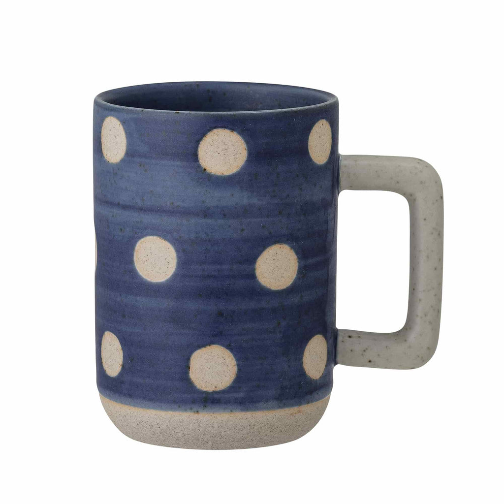 bloomingville blue mug with spots and square handle