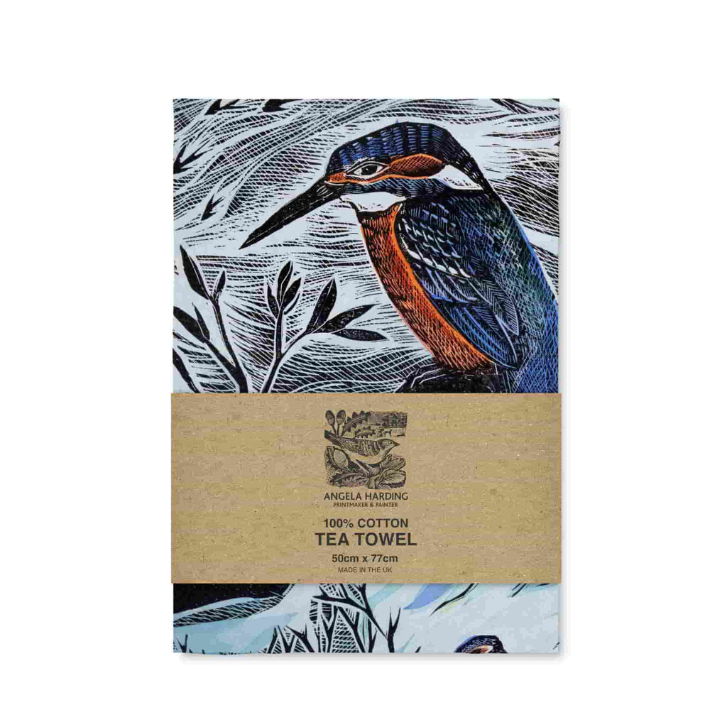 kingfisher tea towel angela harding