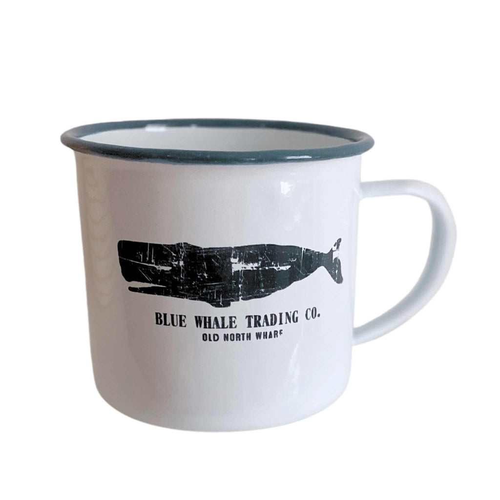 blue whale white enamel mug