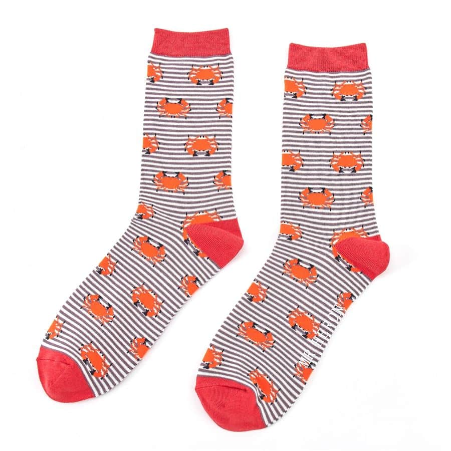 grey red crab socks for men